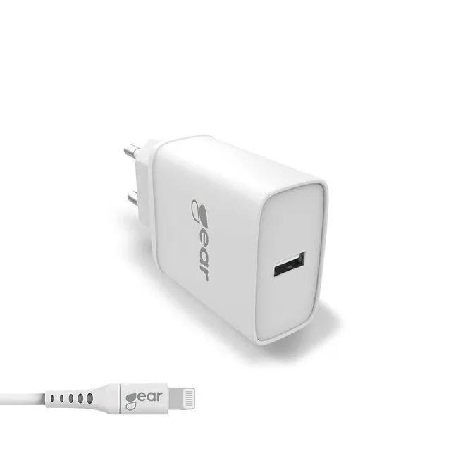 Laddare 220V 1xUSB-A 2,4A Vit Lightning Kabel