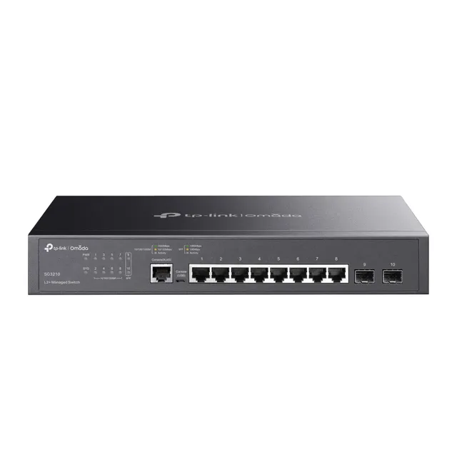 JetStream SG3210 - 8-porttinen hallittava Gigabit L2+ -kytkin kahdella SFP-paikalla, Musta