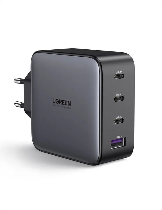 Nexode 100W USB-C PD GaN - 4-Port Väggladdare - Svart