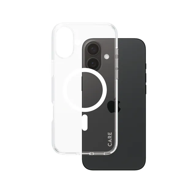 CARE by PanzerGlass Urban Combat - Baksidesskydd för mobiltelefon - MagSafe-kompatibilitet - återvunnen plast - transparent, vit - för Apple iPhone 16 Plus
