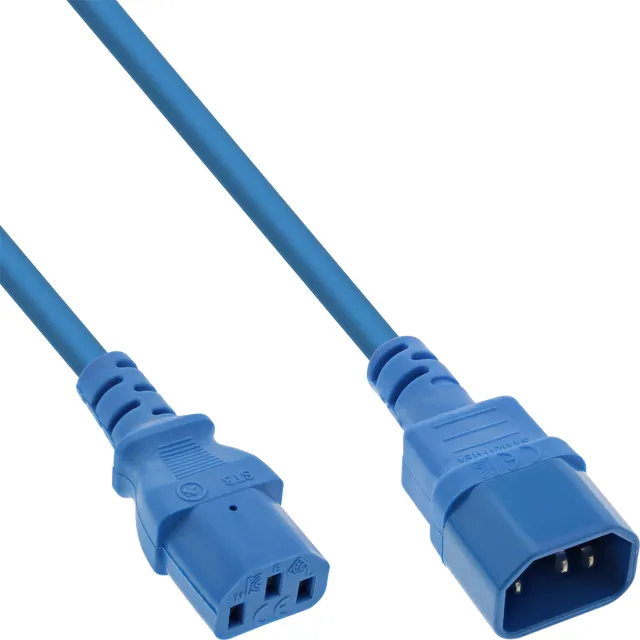 55 Bulk-Pack IEC förlängningskabel C13 till C14 blå 1m - Kabel - Förlängningskabel - ström/strömförsörjning - 1 m - IEC (B-16501B)