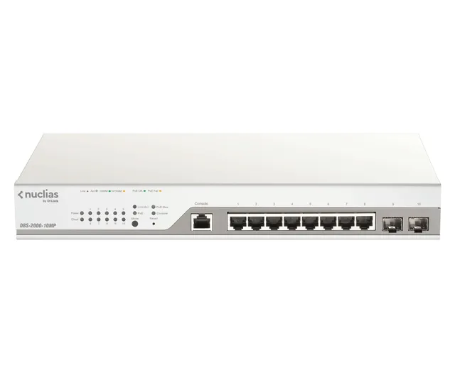 D-Link Nuclias Cloud-Managed DBS-2000-10MP - Switch - 8 x 10/100/1000 (PoE+) + 2 x Gigabit SFP - PoE+ (130 W)