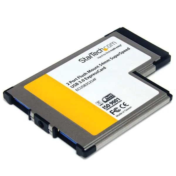 StarTech.com 2 Port Flush Mount ExpressCard 54mm SuperSpeed USB 3.0 Card Adapter with UASP - Dual Port Laptop ExpressCard USB 3 Controller (ECUSB3S254