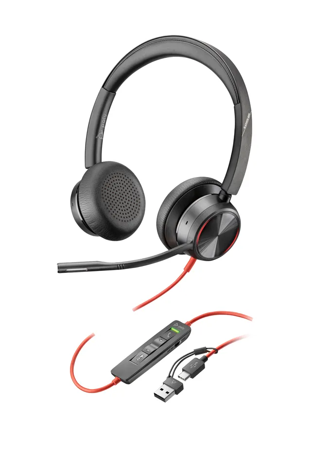 HP Poly Blackwire 8225 -kuulokemikrofoni + USB-C/USB-A-sovitin, musta