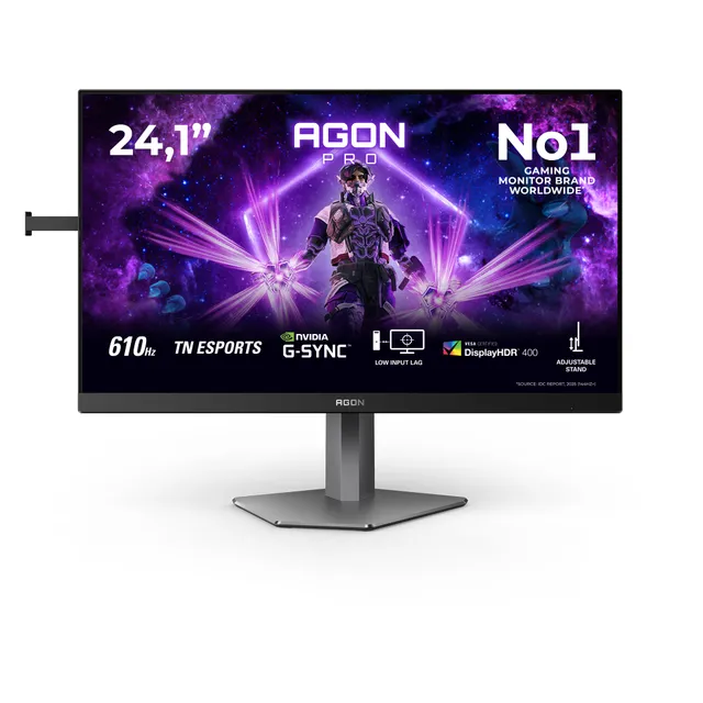 24.1" AOC AG246FK6, Fast TN eSports 1920x1080, 0.5 ms, 610Hz Adaptive-Sync, höjdjusterbar, pivot, 2xHDMI/DP, USB 3.2-hubb