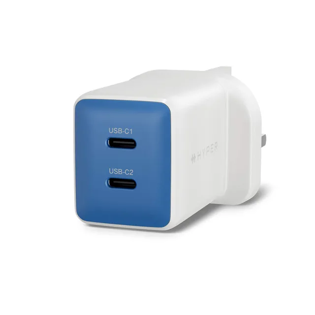 HyperJuice - Strömadapter - GaN - 45 watt - 2 utdatakontakter (2 x USB-C) - snorkelblå - Storbritannien