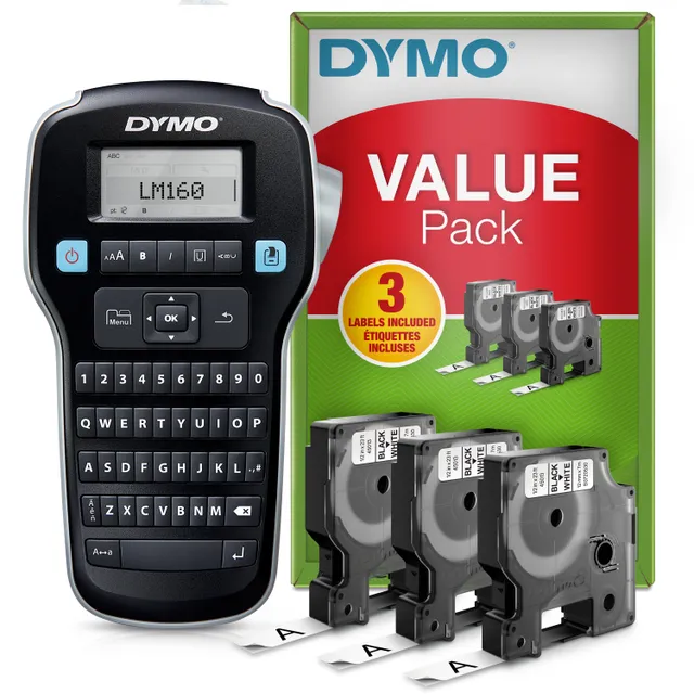 Dymo LabelManager 160-etikettskrivarstartsats | Med 3 rullar Dymo D1-etikettejp
