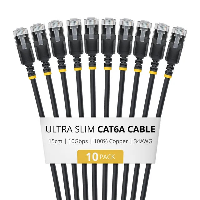ULTRA SLIM CAT6A CABLE BLACK SNAGLESS RJ45 PATCH CABLE 10 PAC