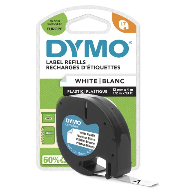 LetraTAG plasttejp, vit, 12mm, 4m (91221)