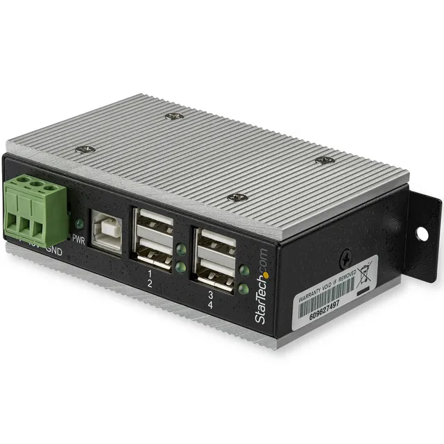 USB 2.0-hubb med 4 portar - Industriell USB-A-hubb i metall med ESD- och 350 W överspänningsskydd - Utökad driftstemperatur -40 till 85 &degC