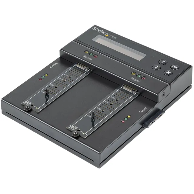 Fristående M.2 SATA och M.2 NVMe duplicerings- och raderingsenhet - HDD/SSD klonings-/rensningsenhet för M.2 PCIe AHCI/NVMe, M.2 SATA, 2,5/3,5 SATA-enheter - Extern raderare/duplikator, TAA - Halvledar-/hårddisksduplikator/-raderare - 4 fack (SATA-600 / PCI Express (NVMe)) - TAA-kompatibel