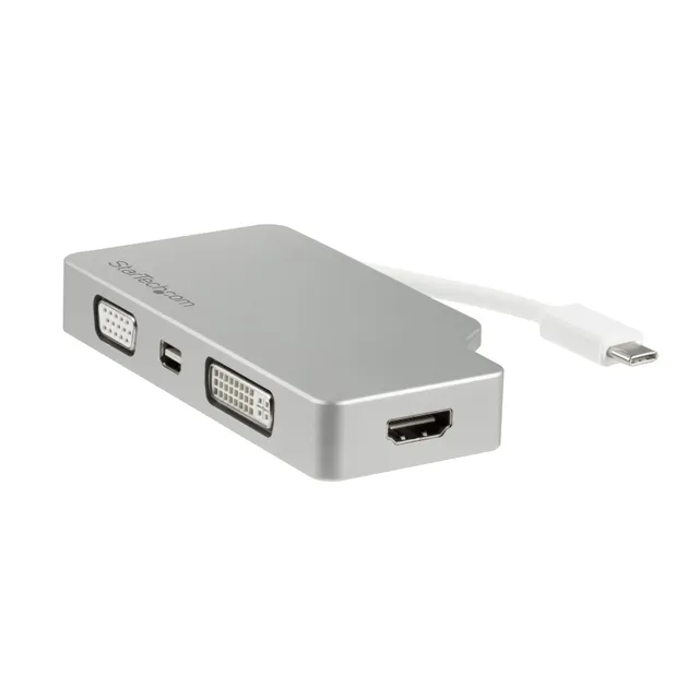 4-i-1 USB-C-videoadapter med flera portar - aluminium - 4K 30Hz - silver - Videokort - USB-C hane till HD-15 (VGA), DVI-D, HDMI, Mini Display
