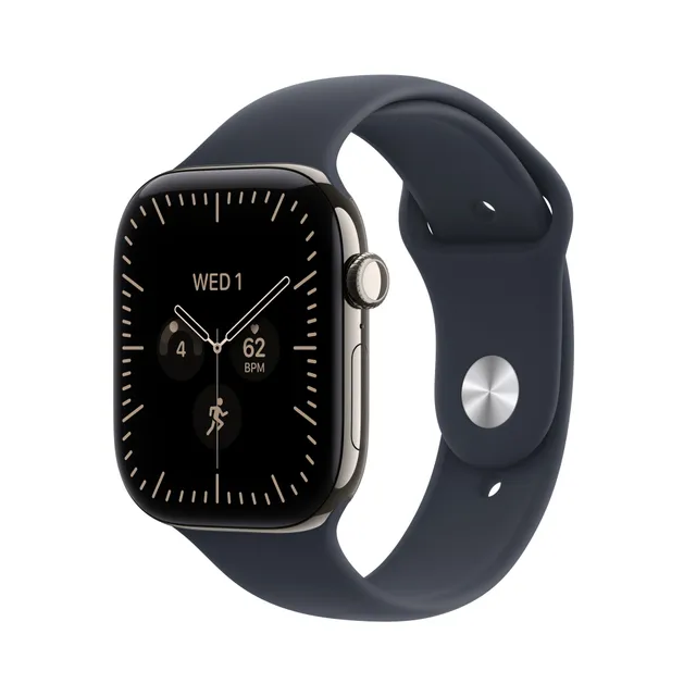 Watch Series 12 GPS + Cellular 42 mm naturlig titan, marinblå Sportband - S/M