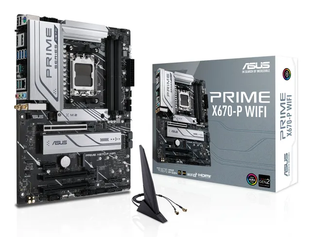 Prime X670-P WIFI - Moderkort - ATX - Socket AM5 - AMD X670 Chipuppsättning - USB-C 3.2 Gen 1, USB-C Gen 2x2, USB 3.2 Gen 1, USB 3.2 Gen 2 - 2.5 Gigabit LAN, Wi-Fi 6, Bluetooth - inbyggda grafiken (CPU krävs) - HD-ljud (8 kanaler)