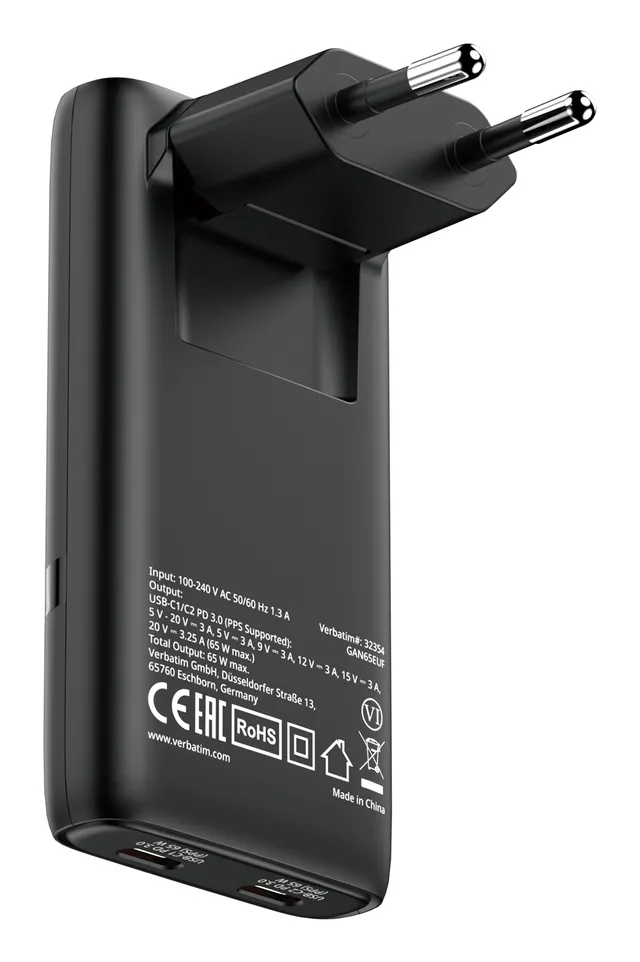 Fold 'n' Go GaN Charger 65W EU plug Black