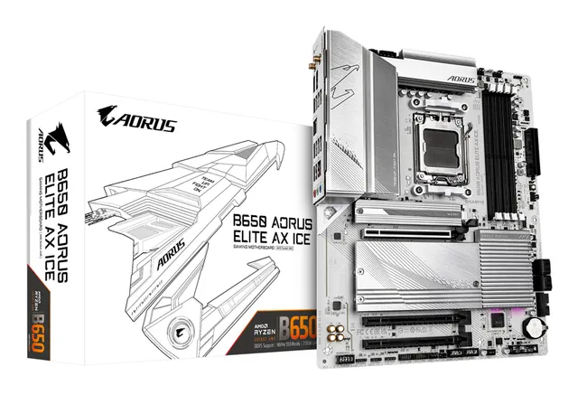 B650 AORUS ELITE AX ICE Moderkort - AMD B650 - AMD AM5 - DDR5 RAM - ATX