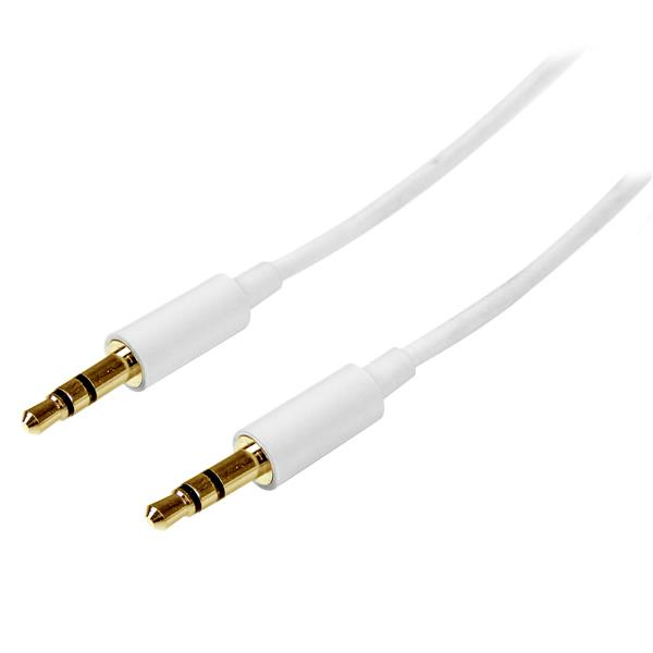 1m White Slim 3.5mm Stereo Audio Cable - 3.5mm Audio Aux Stereo - Male to Male Headphone Cable - 2x 3.5mm Mini Jack (M) White (MU1MMMSWH) - L