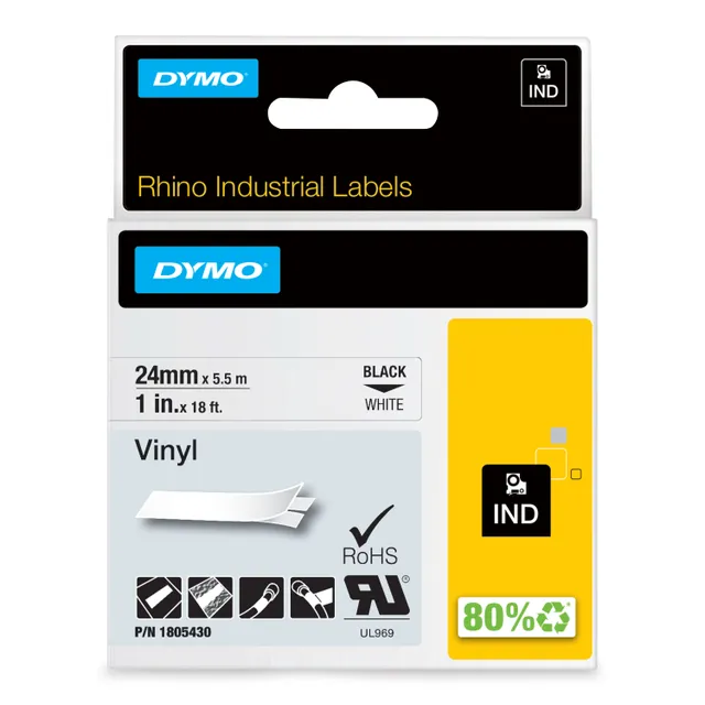 Rhino Professional, 24mm, märkbar vinyltejp, svart text vit tejp (1805430)