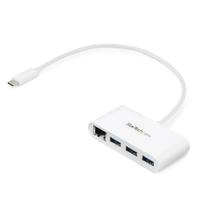 USB-C-hubb med 3 portar och Gigabit Ethernet - USB-C till 3x USB-A - USB 3.0-hubb - vit - Hubb - 3 x SuperSpeed USB 3.0 + 1 x 10/100/1000