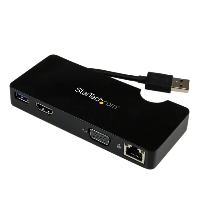 StarTech.com USB 3.0 to HDMI or VGA Adapter Dock - USB 3.0 Mini Docking Station w/ USB, GbE Ports - Portable Universal Laptop Travel Hub (USB3SMDOCKHV