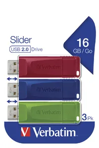 Slider - USB flash-enhet - 16 GB - USB 2.0 - blå, röd, grön (paket om 3)
