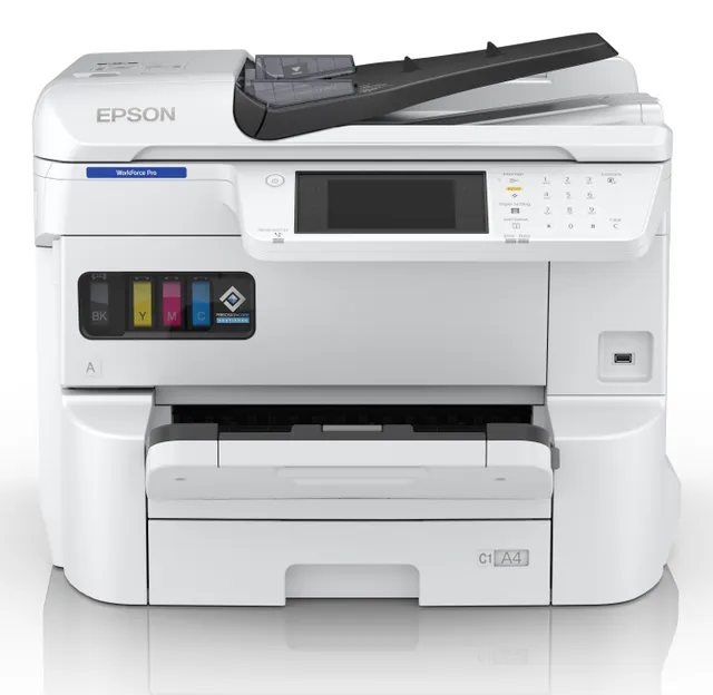 WorkForce Pro EM-C7100DWF, A3 skrivare + scanner + kopiator + fax, 25/24 ppm ISO, 800x2400 dpi scanner, display, duplex, AirPrint, USB/LAN/WiFi