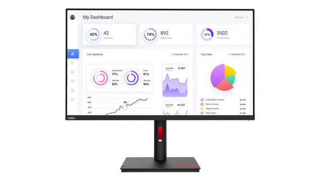 ThinkVision T32p-30 - LED-skärm - 31.5" - 3840 x 2160 4K - IPS - 350 cd/m² - 1000:1 - HDR10 - 4 ms - HDMI, DisplayPort, USB-C - korpsvart
