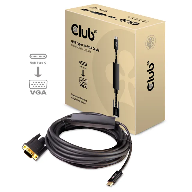 3D - Adapterkabel - 24 pin USB-C hane till HD-15 (VGA) hane - 5 m - aktiv