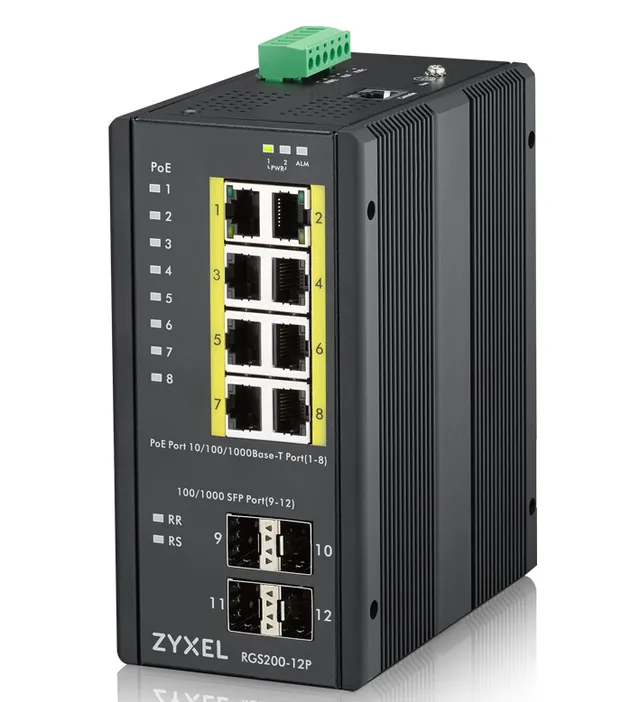 RGS200-12P - Switch - Administrerad - 8 x 10/100/1000 (PoE+) + 4 x SFP - DIN-skenmonterbar, rackmonterbar - PoE+ (240 W) - likström