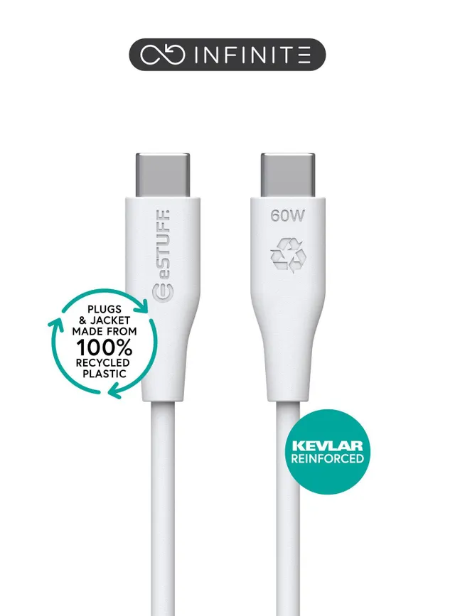 USB-C laddningskabel eSTUFF INFINITE Super Soft, 60W, 0,5 meter - Vit