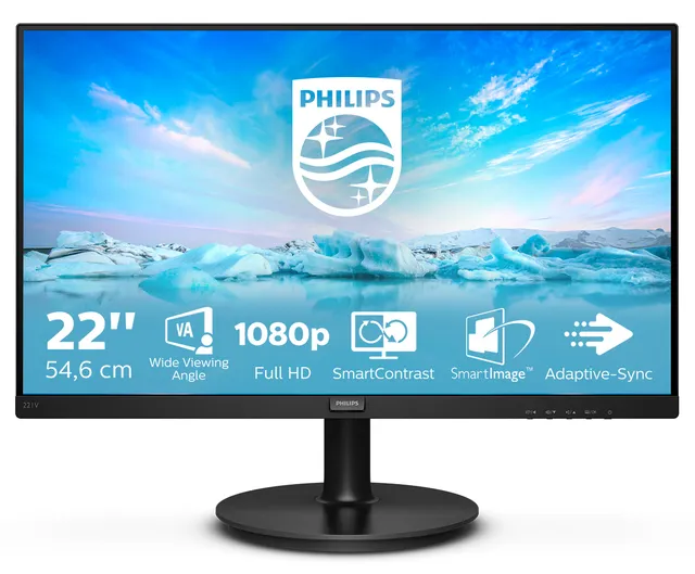 V-line 221V8 - LED-skärm - 22 (21.5 visbar) - 1920 x 1080 Full HD (1080p) @ 75 Hz - VA - 200 cd/m² - 4000:1 - 4 ms - HDMI, VGA - svart med struktur