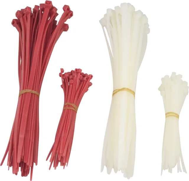 Buntband, 100mm & 200mm, 200-pack, röd/vit