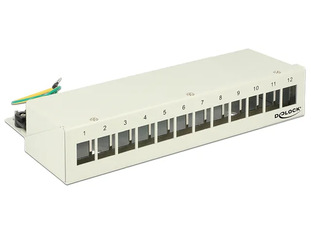 patchpanel, 12 portar, för keystone kontaktdon, skärmad, grå