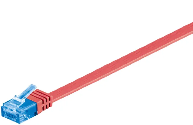 CAT 6A platt patchkabel, U/UTP, röd kopparledare (CU), 2 m