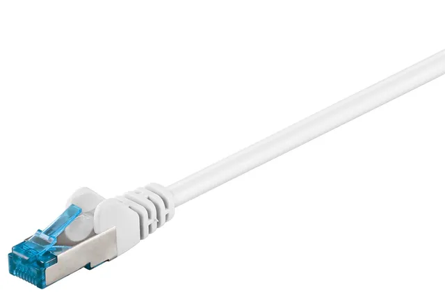 Patchkabel CAT 6A, S/FTP (PiMF), vit, 0,25 m opparledare (CU), halogenfri kabelhölje (LSZH)
