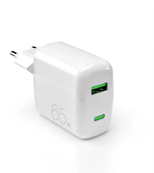 65W GaN USB-A USB-C Wall Charger - White
