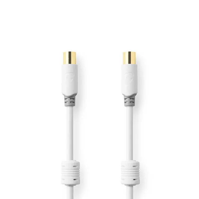 Koaxialkabel | IEC (Koax) Hane | IEC (Koax) Hona | Guldplaterad | 100 dB | 75 Ohm | Dubbelskärmad | 10.0 m | Rund | PVC | Vit | Låda