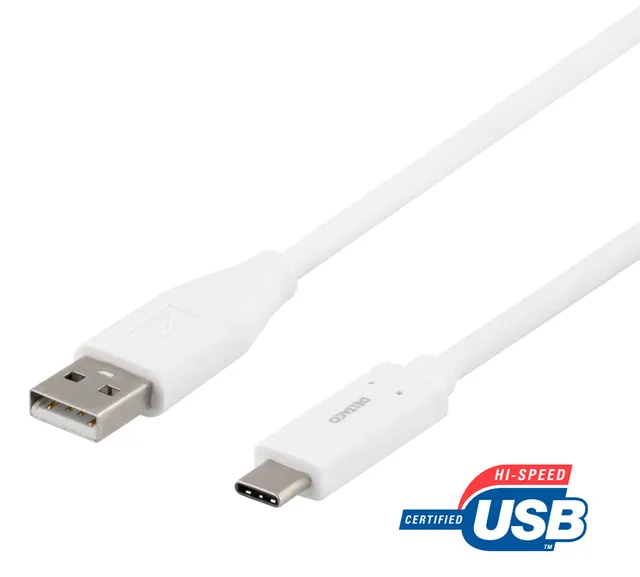 USB-C till USB-A kabel, 2m, 3A, USB 2.0, vit
