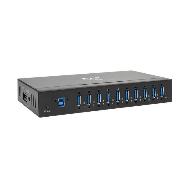 series 10-Port Industrial-Grade USB 3.0 SuperSpeed Hub - 20 kV ESD Immunity Iron Housing Mountable USB Hub - USB 3.2 - 10 porte - Svart