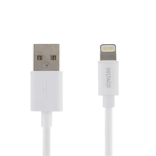 USB-synk/laddarkabel Deltaco, Lightning, 1 meter - Vit