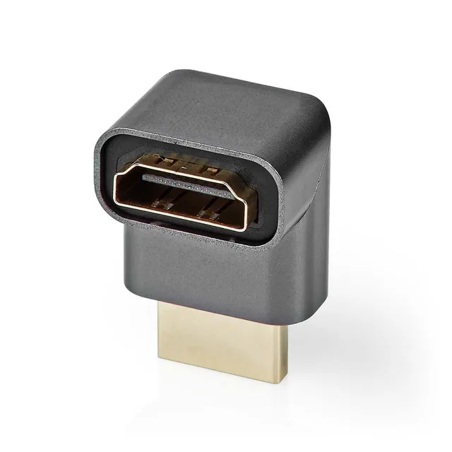 HDMI™ Adapter | HDMI™ Hane / HDMI™ Kontakt | HDMI™ Utgång | Guldplaterad | Vinklat 270° | Aluminium | Grått Med Metall | 1 st. | Kartong med täckt fönster
