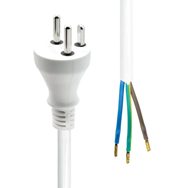 - Strömkabel - Typ K (hane) till blank tråd - 250 V - 16 A - 2 m - vit - Grönland, Danmark