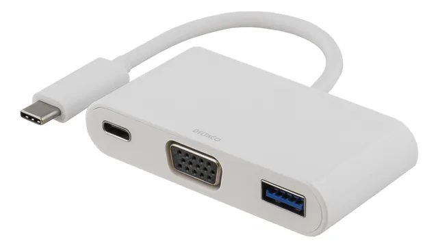 USB-C till VGA och USB Typ A adapter, USB-C ho, 60W, vit