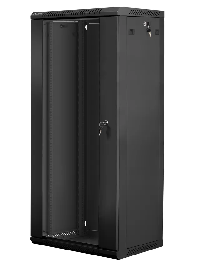 WF01-6427-10B Rack Cabinet 19" Wall Mount 27U 600x450mm (Flat Pack) Glass Door Black RAL9004