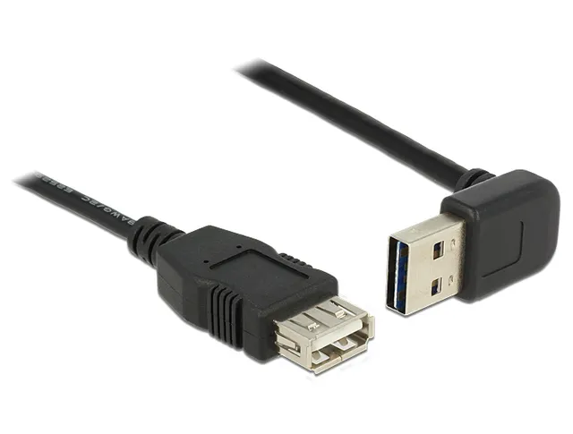 EASY-USB - USB-förlängningskabel - USB (hona) till USB (hane) - USB 2.0 - 1 m - 90° anslutning - svart