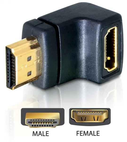 HDMI-adapter, 19-pin ha till ho, vinklad, guldpläterade kontakter