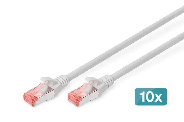 Professional - Patch-kabel - RJ-45 (hane) till RJ-45 (hane) - 1 m - SFTP, PiMF - CAT 6 - IEEE 802.3 - halogenfri, formpressad, hakfri, tvinnad - grå (paket om 10)