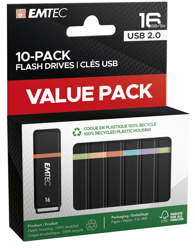 K100 - USB flash-enhet - 16 GB - USB 2.0 (paket om 10)