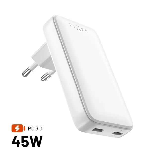 Slim GaN 90° Super Fast 2x USB-C charger 45W - White
