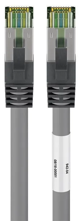 RJ45 (CAT 6A, 500 MHz) patchkabel med CAT 8.1 S/FTP rå kabel, grå 99,9 % syrefri kopparledare (OFC), AWG 24, halogenfri kabelhölje (LSZH), 10 m